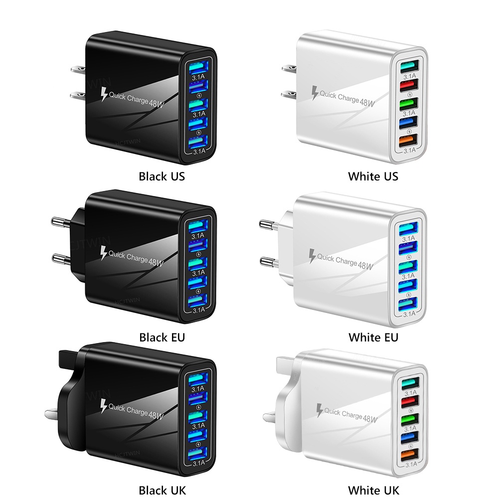 Bộ SạC ĐiệN ThoạI 5 CổNg USB TiệN DụNg Đi Du LịCh