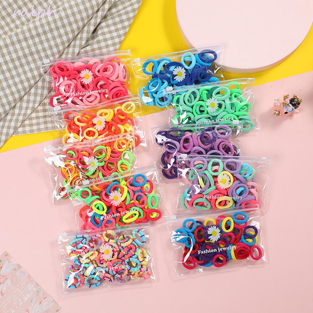 Set 50 Dây Cột Tóc Đuôi Ngựa Màu Trơn Cho Người Lớn Và Trẻ Em Giá Đỡ