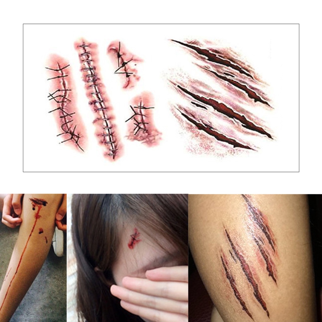 Hình Xăm Dán Tạm Thời Họa Tiết Vết Sẹo Thoáng Khí Lâu Trôi Trang Trí Tiệc Halloween