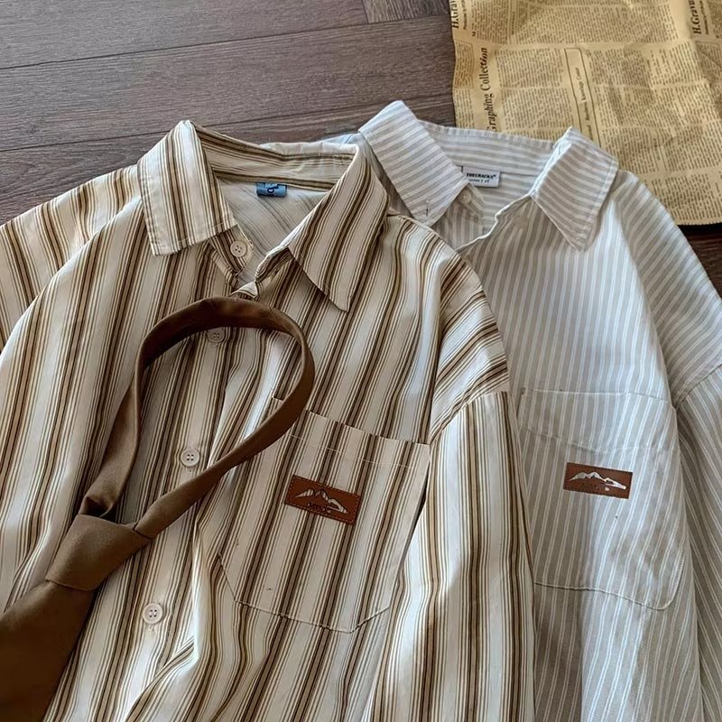 Áo Sơ Mi Tay Dài Kẻ Sọc Phong Cách Đường Phố Nhật Bản Thời Trang Mùa Thu Mới Cho Nam