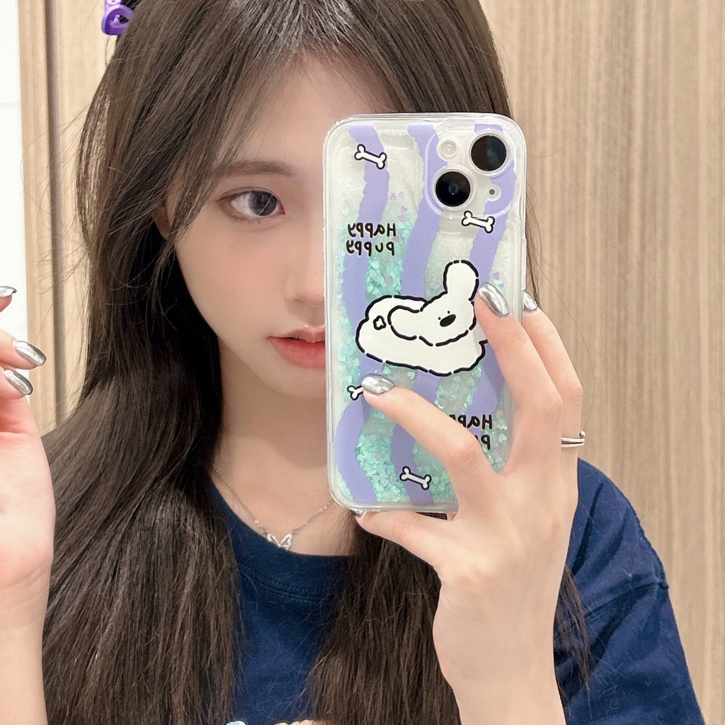 Ốp Điện Thoại TPU Dẻo Họa Tiết Hoạt Hình Chú Chó Có Nước Kim Tuyến Lấp Lánh Cho iPhone11 12 13 14 Pro Max