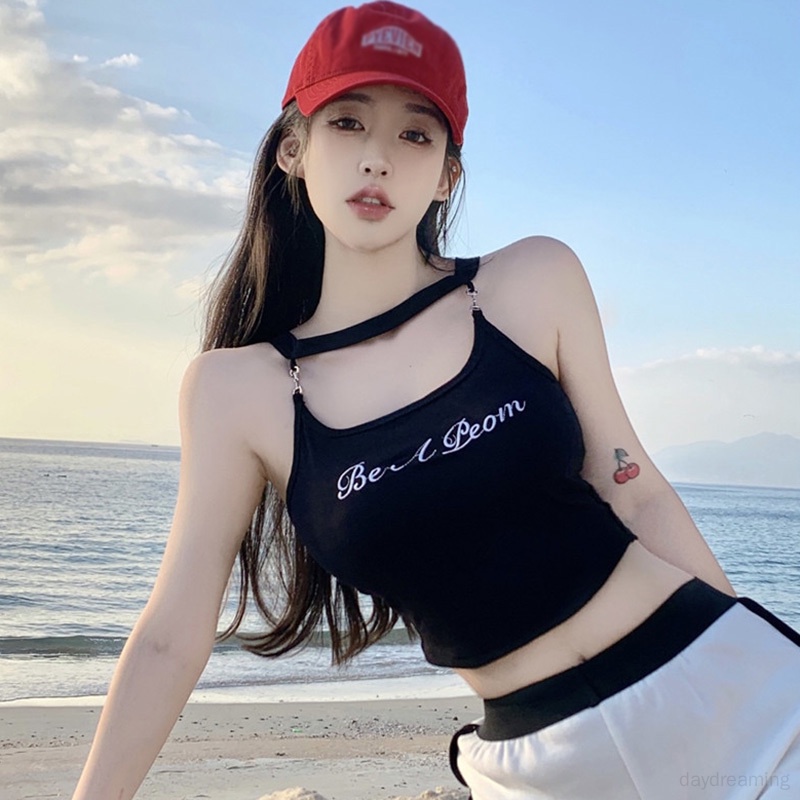 Áo Croptop Sát Nách Có Mút Đệm Thêu Chữ Quyến Rũ Thời Trang Cho Nữ