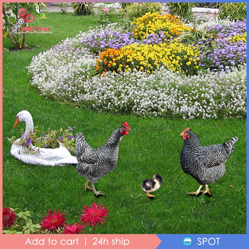 1 [Prettyia] 3 Bức Tượng Gà Con Trang Trí Lối Đi Sân Vườn