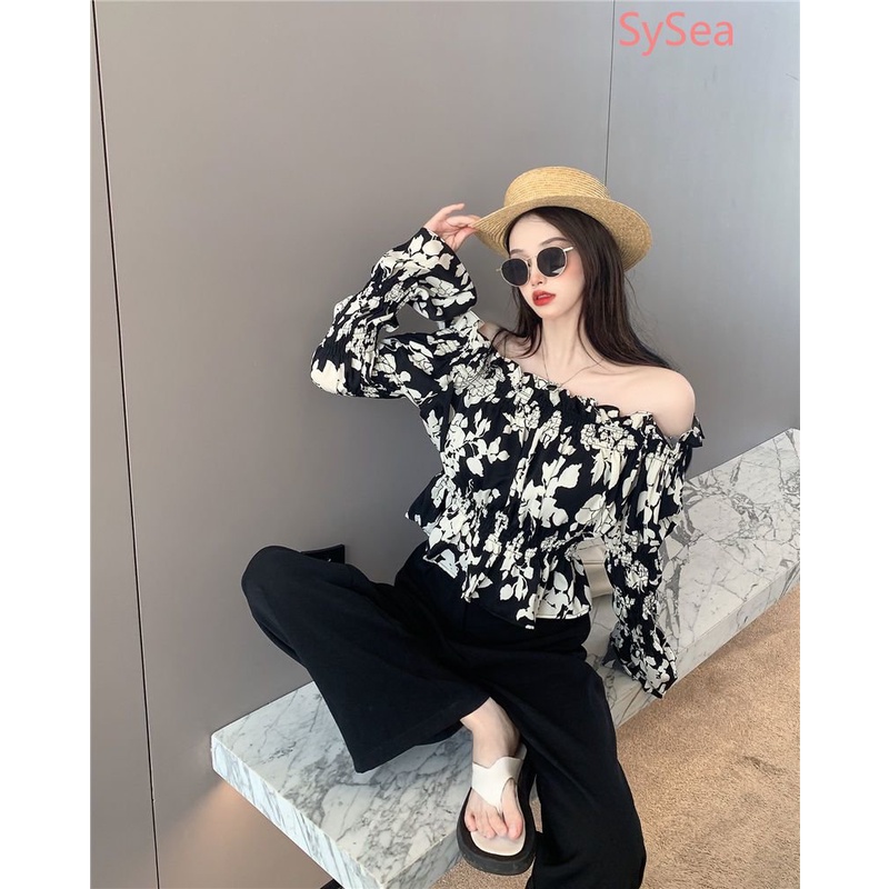 Áo Kiểu Trễ Vai Họa Tiết Hoa Phong Cách Pháp