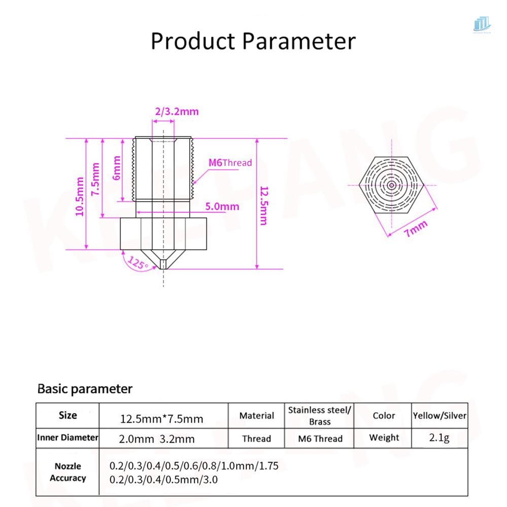 Set 10 Vòi Inox V6 1.75mm 0.2 0.3 0.4 0.5 0.6mm Chuyên Dụng Cho Máy In 3D