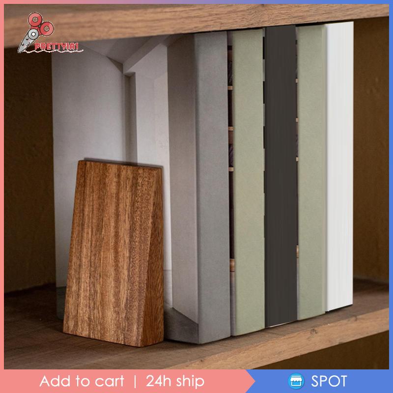 [Prettyia1] Set 2 Giá Đỡ Đầu Sách Bằng Gỗ Màu Trơn Chống Trượt Thủ Công