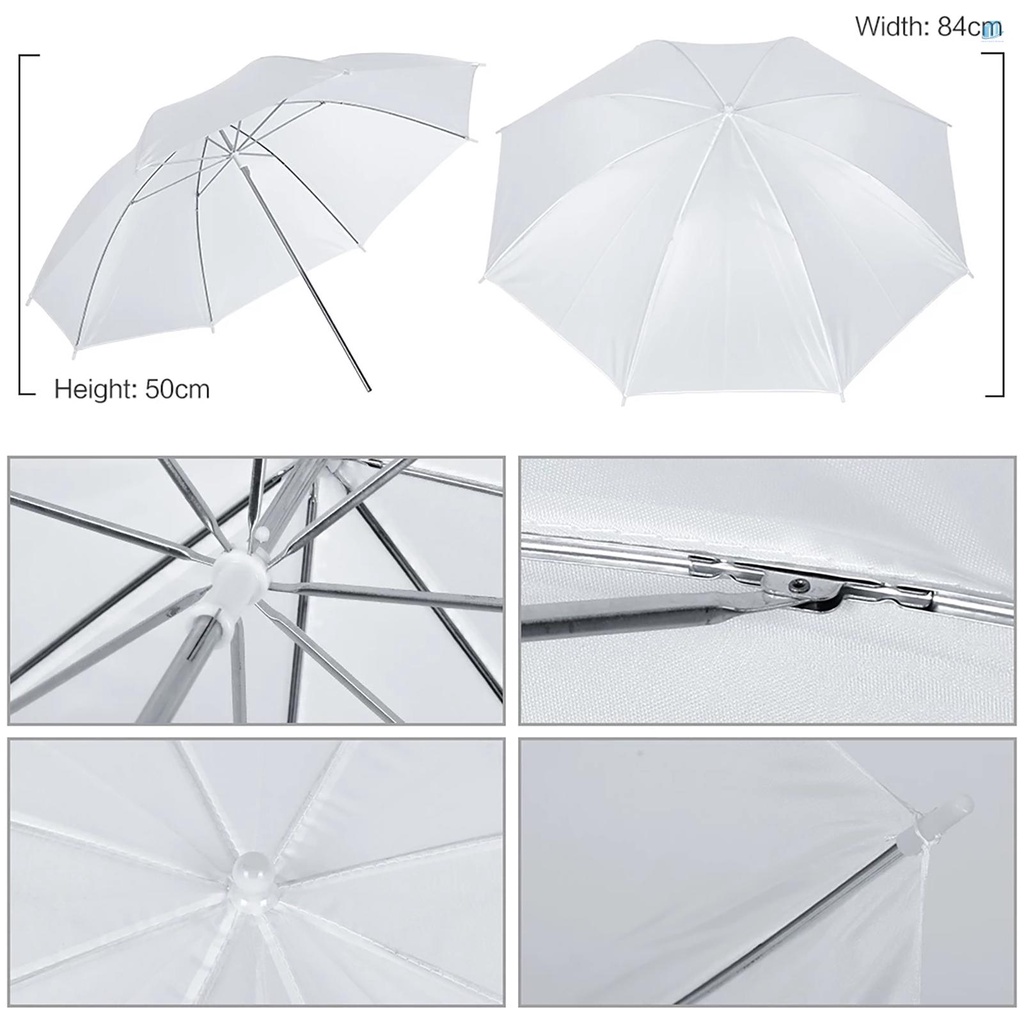 Dù Che Nắng Màu Trắng 33 Inch * 2 + 2M Chân Đứng Tripod Bằng Kim Loại * 2 + E27