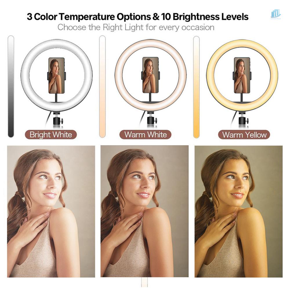 Bộ Vòng Đèn LED smartwatchinone 10 Inch 3000K-6000K 10 Cấp Độ Có 3 Màu Kết Nối USB Kèm Giá Đỡ Đầu Bi Hỗ Trợ Trang Điểm Chụp Ảnh Selfie