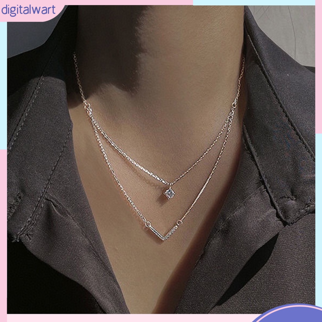 Vòng cổ Hai Lớp Hình Chữ V Màu Bạc Có Thể Điều Chỉnh Phong Cách Hàn Quốc
