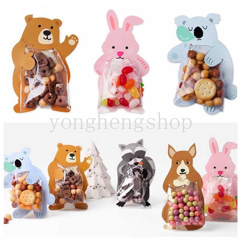 Set 10 Túi Đựng Bánh Kẹo DIY Hình Gấu Thỏ Dễ Thương Cho Bé