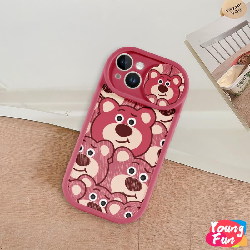 Ốp lưng Gấu dâu tây Trượt iPhone 14 XR 13 11 12 Pro Max 8 7 6 6S Plus X Xs Max Se 2020 13 12 11