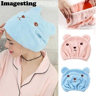 Mũ trùm đầu làm khô tóc, khăn quấn tóc hình gấu 26cm