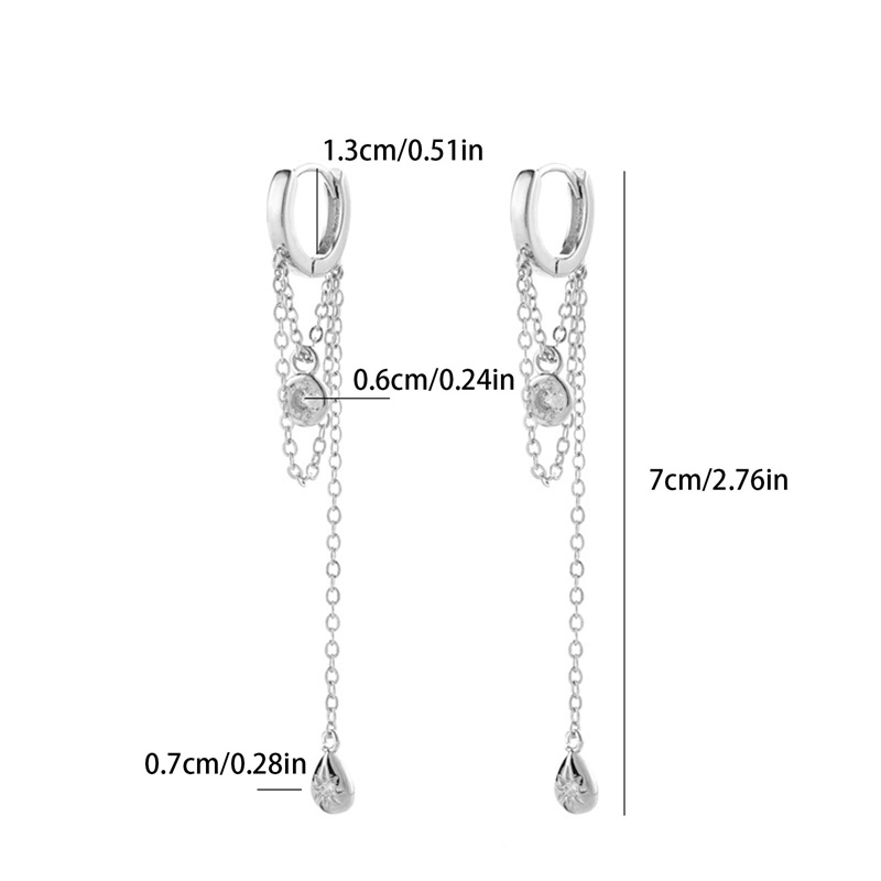 Bông Tai Mạ Bạc Dáng Dài Hình Giọt Nước Đính Đá Zircon Màu Sắc Thanh Lịch Cho Nữ