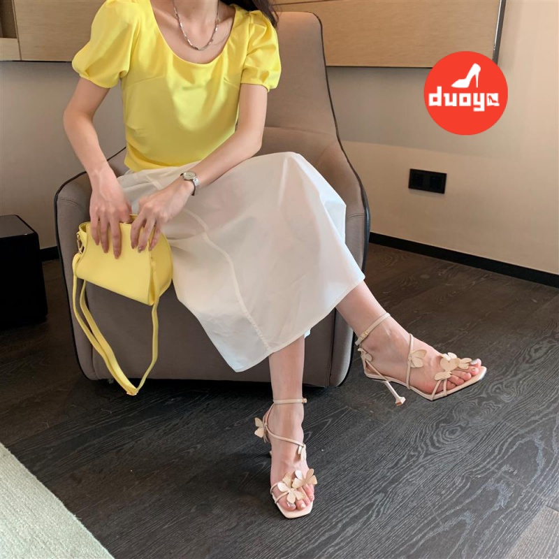 Duoya Tóc Thẳng ~ [Hàng Có Sẵn] Giày Sandal Cao Gót Siêu Cao Phối Khóa Cài Hình Bướm Thời Trang Quyến Rũ Cho Nữ Miễn Phí Vận Chuyển