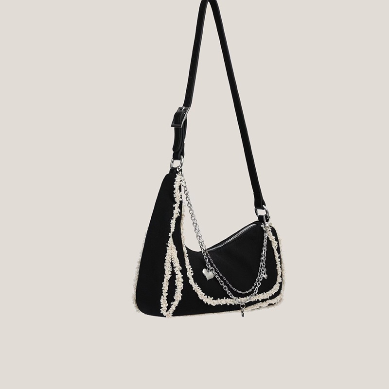 Ielgy Túi Xách Đeo Vai Bằng Vải Bạt Phối Dây Xích Hình Dạng Đặc Biệt Màu Sắc Tương Phản Phong Cách Hàn Quốc Dễ