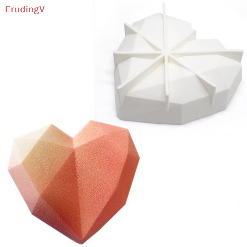 Khuôn Silicone Làm Bánh Mousse Tráng Miệng Hình Trái Tim Kim Cương 3D