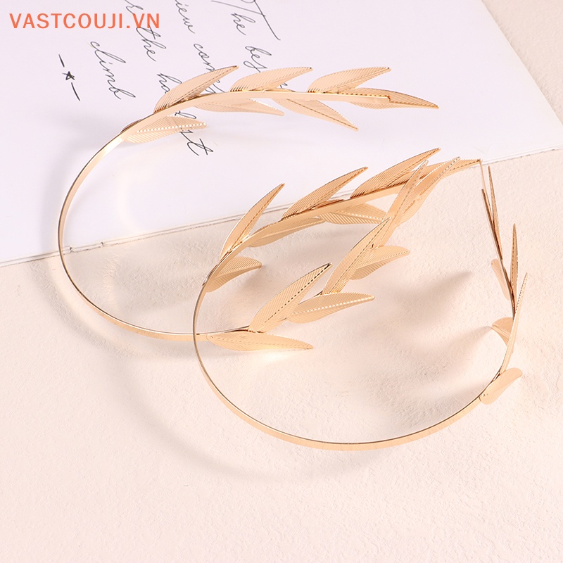 Băng Đô Cài Tóc Kim Loại Hình Lá Màu Vàng Thanh Lịch Cho Cô Dâu