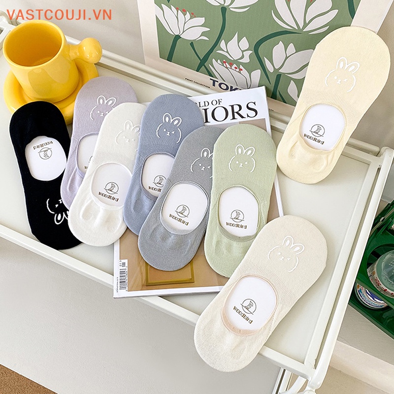 Vớ Cotton Mỏng Cổ Thấp Màu Trơn Thoáng Khí Họa Tiết Hoạt Hình Dễ Thương Cho Nữ