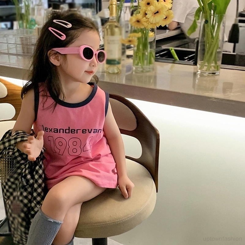Đầm Đi Biển In Chữ Phong Cách Hàn Quốc Dễ Thương Thời Trang Mùa Hè Cho Bé Gái 3-8 Tuổi