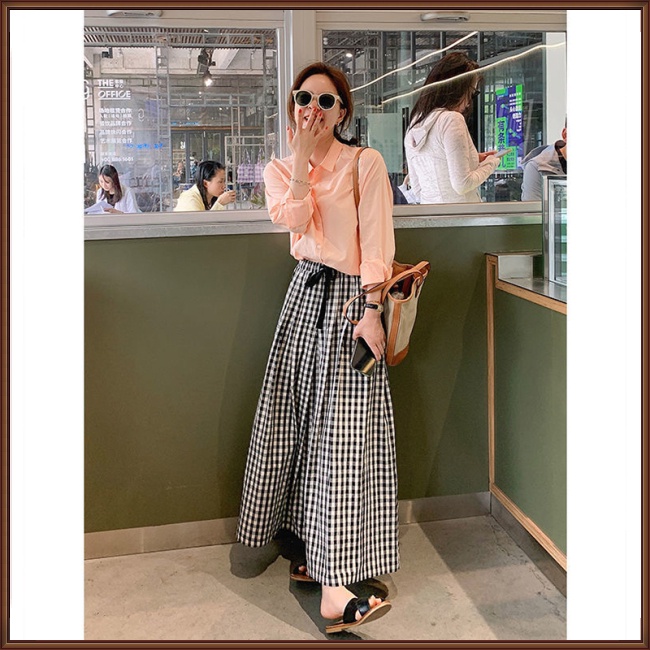 Quần Culottes Lưng Cao Ống Rộng Họa Tiết Kẻ Sọc Phong Cách Cổ Điển Thời Trang Cho Nữ