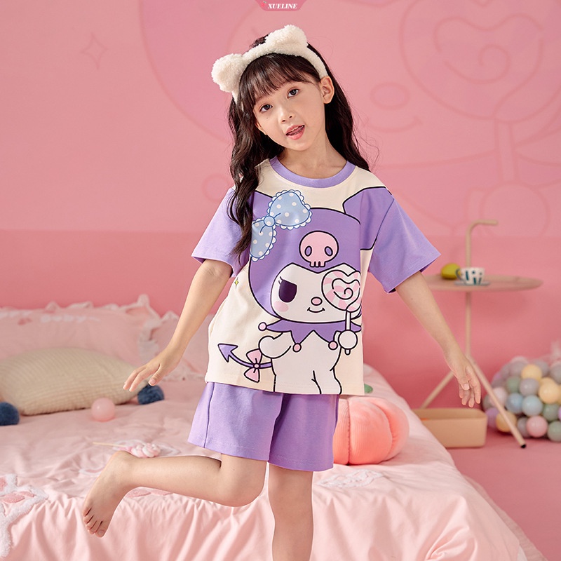 Bộ Đồ Ngủ Tay Ngắn In Hoạt Hình My Melody Kuromi Cinnamoroll Dễ Thương Thời Trang Mùa Hè Cho Bé