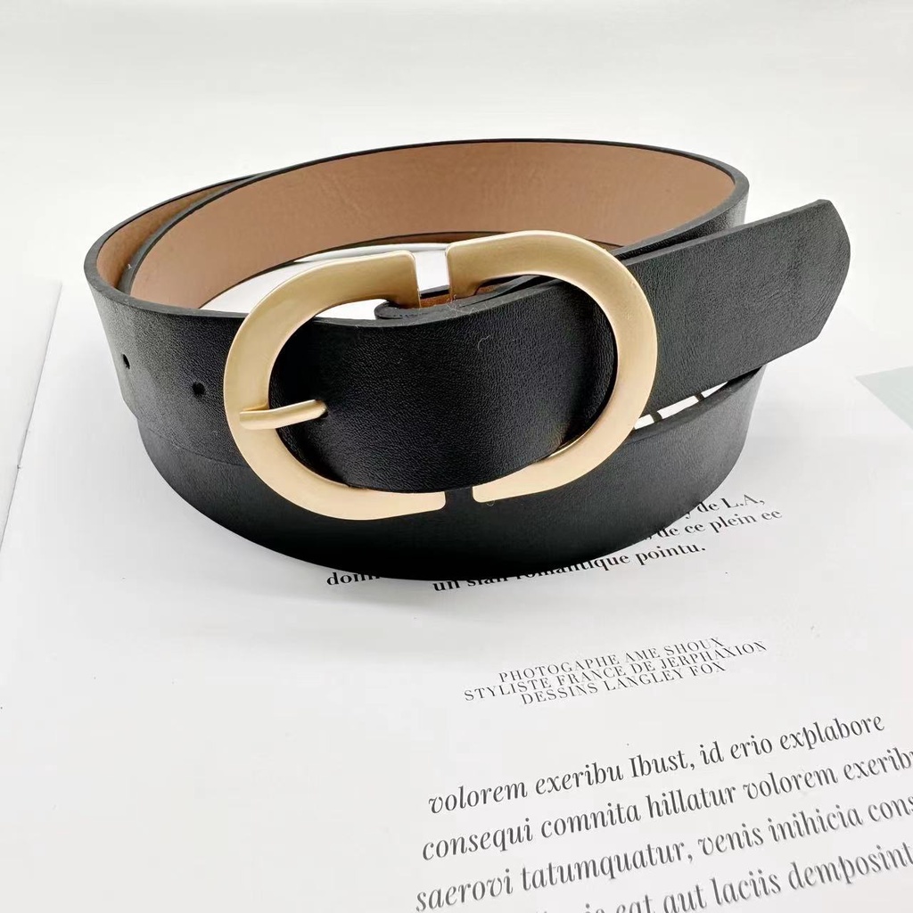 Thắt Lưng Da Bò Màu Đen Có Khóa Elip Đơn Giản Cổ Điển Thời Trang Cho Nữ