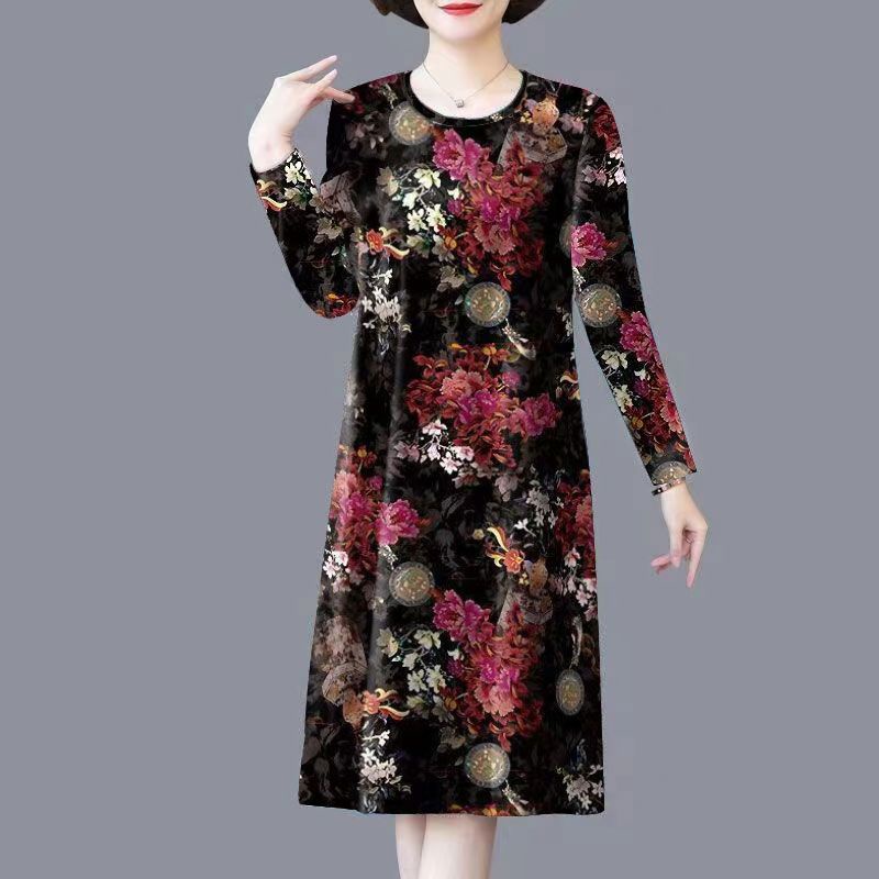 Đầm Dáng Rộng Tay Dài In Họa Tiết Thời Trang Xuân Thu 2023 Kích Thước Lớn Cho Phụ Nữ Trung Niên