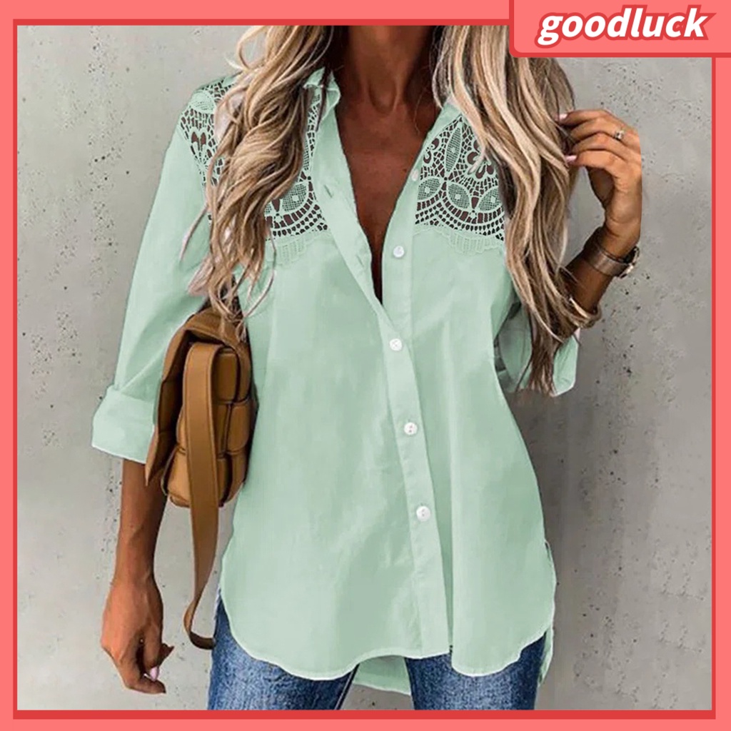 [ULK] Áo Sơ Mi Tay Dài Màu Trơn Khoét Lỗ Cài Một Hàng Khuy Quần Dài Vừa Vặn Thời Trang Mùa Xuân Cho Nữ