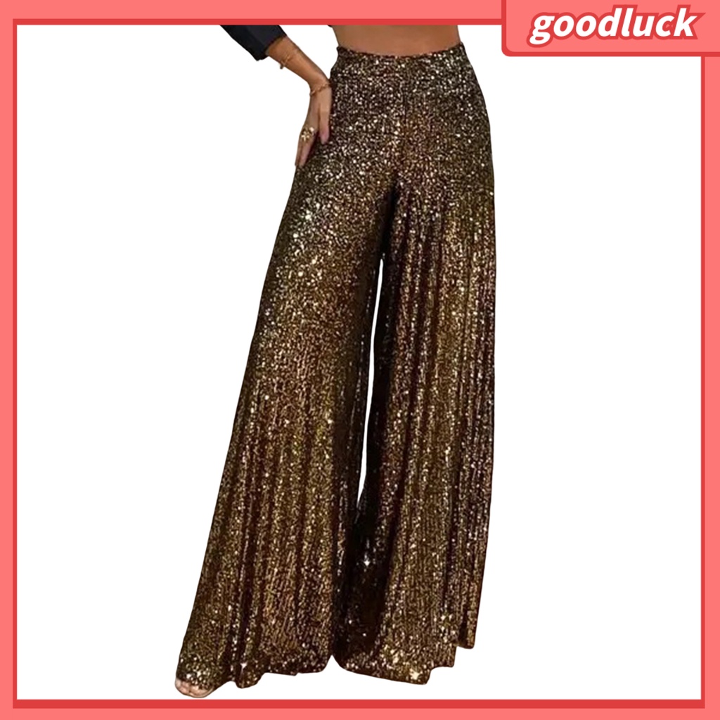 Quần ống rộng Lưng Cao Đính Kim Sa Lấp Lánh Thời Trang Cho Nữ