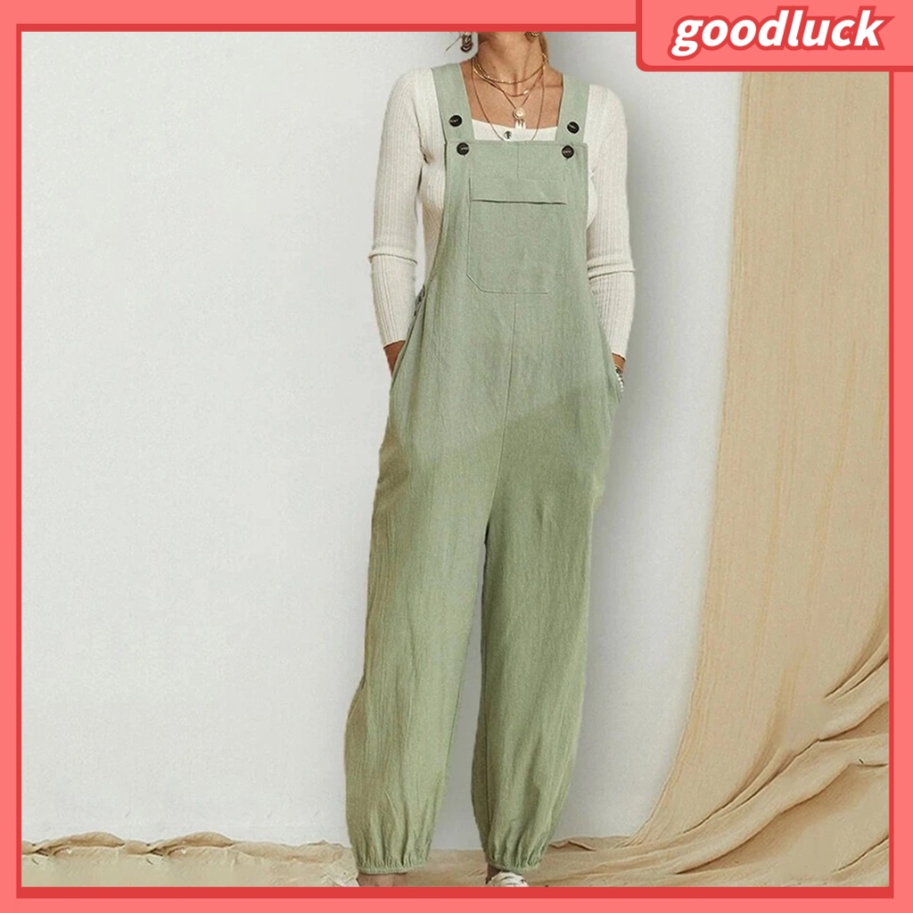 [ULK] Áo liền quần Ống Rộng Có Túi Co Giãn Màu Trơn Phong Cách Đường Phố Cho Nữ