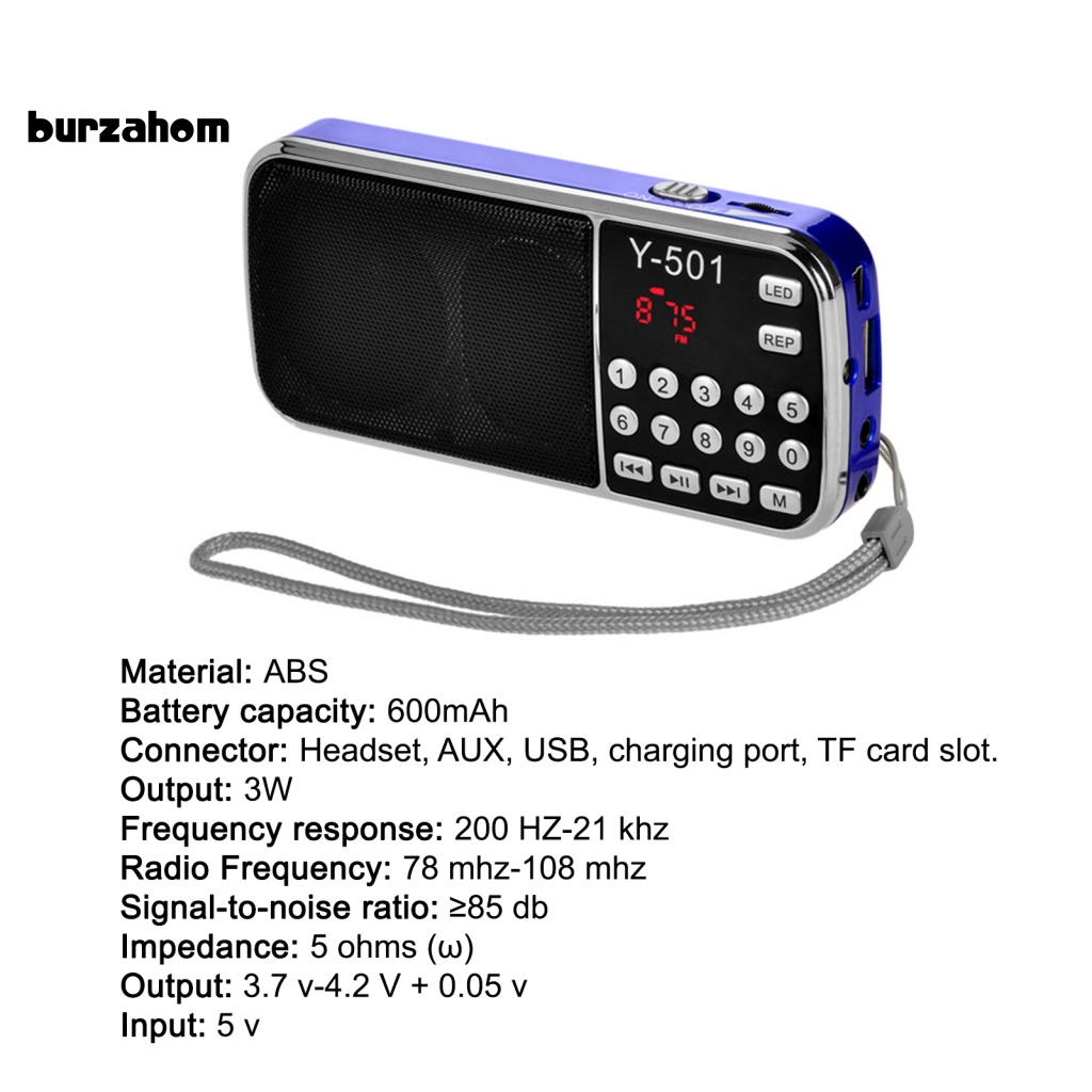 Loa Y-501 FM Radio Kỹ Thuật Số Hỗ Trợ Thẻ TF USB AUX Có Đèn Pin LED Cho Điện Thoại