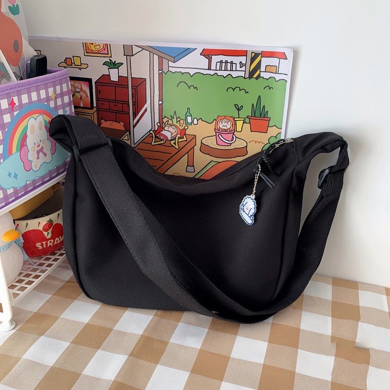 MOUSSON Túi Đeo Chéo Màu Trơn Phong Cách Harajuku Đơn Giản Cho Nữ