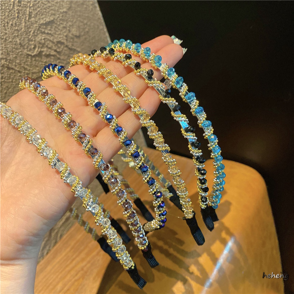 Set 2 Băng Đô Cài Tóc Đính Hạt Pha Lê Lấp Lánh