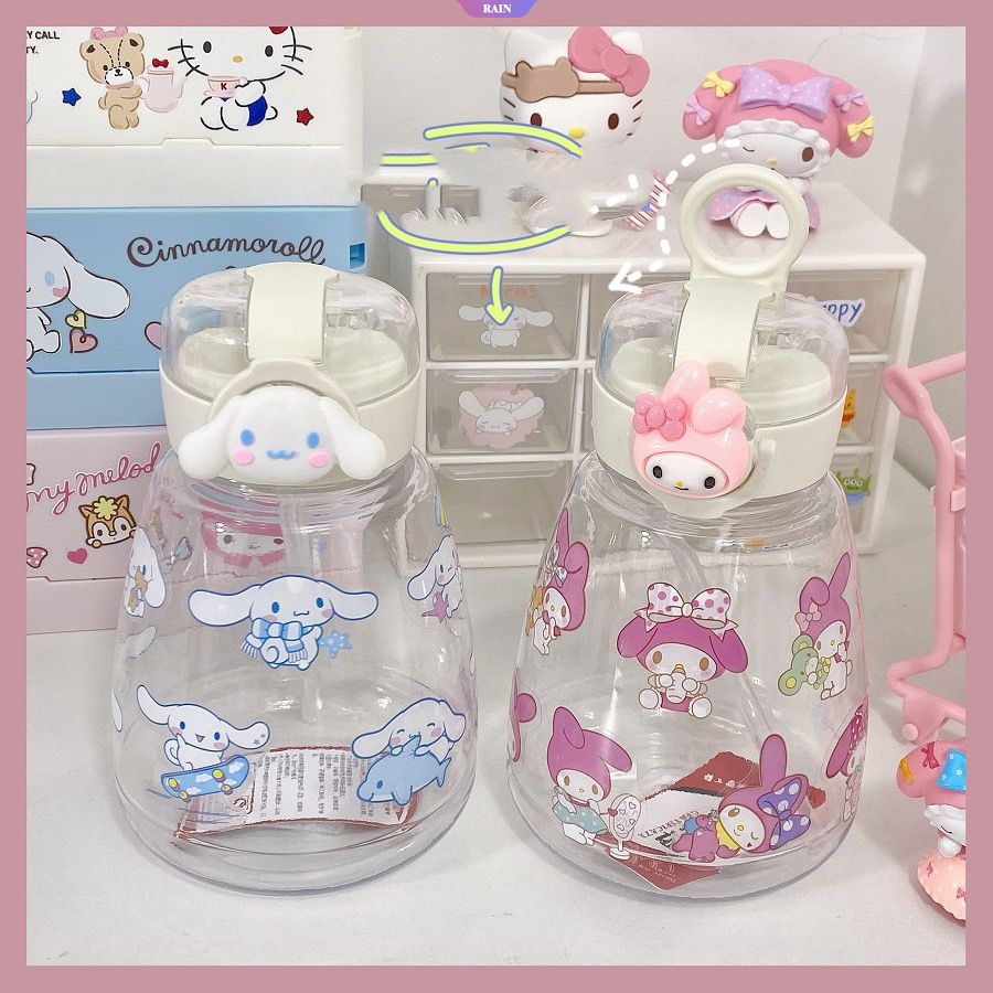 Bình Nước Nhựa Dung Tích Lớn 600ML In Họa Tiết Hoạt Hình Sanrio My Melody Kuromi Cinnamoroll