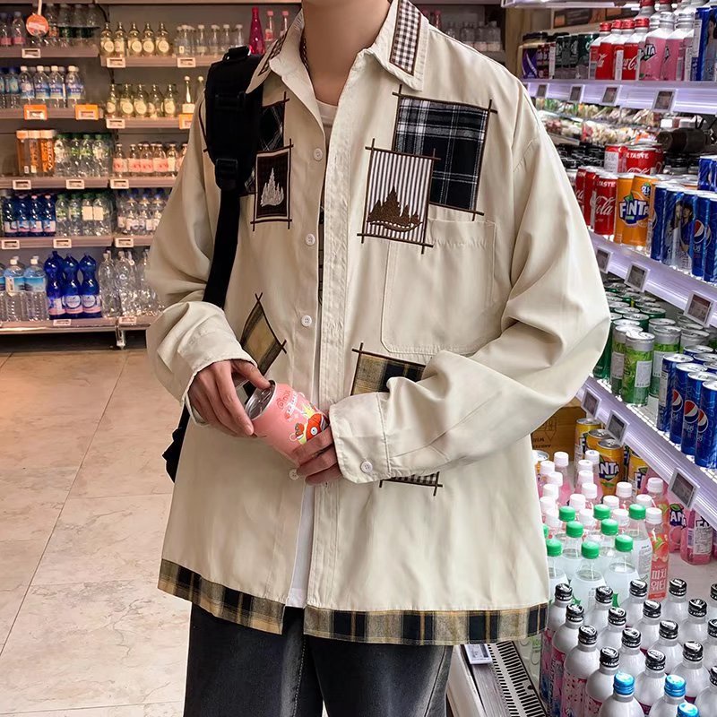 Áo Khoác Sơ Mi Nhung Kẻ Dáng Rộng Phong Cách Thời Trang Harajuku Hàn Quốc Cho Nam Giới