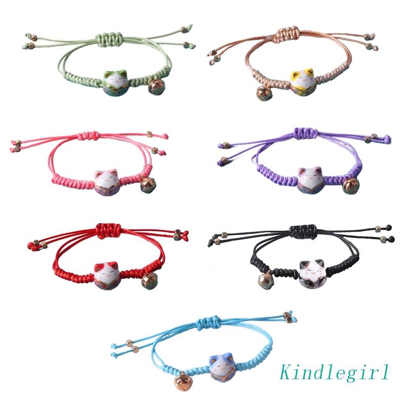 Vòng Tay Mặt Hình Mèo May Mắn Bằng Sứ Đỏ May Mắn Cho Tuổi Teen