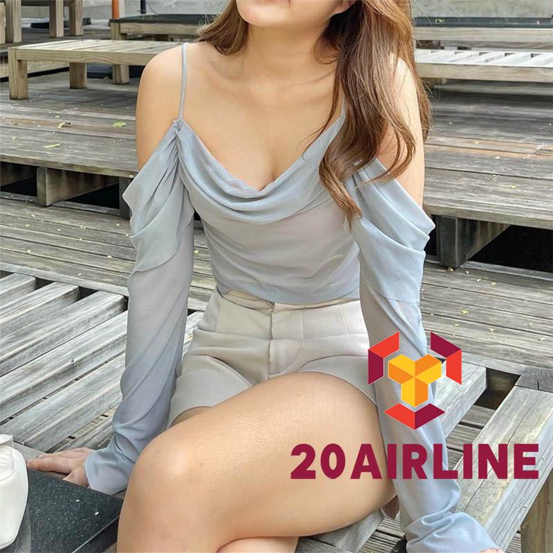 Áo Croptop Trễ Vai Tay Dài Màu Trơn Phối Lưới Thời Trang Cho Nữ