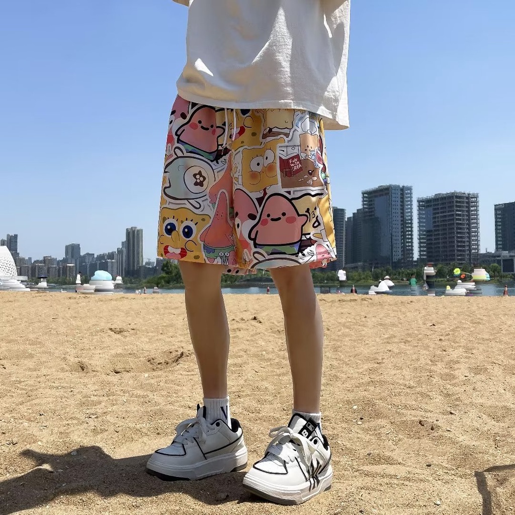 Quần Short Vải Lụa Lạnh Dáng Rộng In Hình Anime Nhật Bản Dễ Thương Thời Trang Mùa Hè 2023 Cho Nam Và Nữ