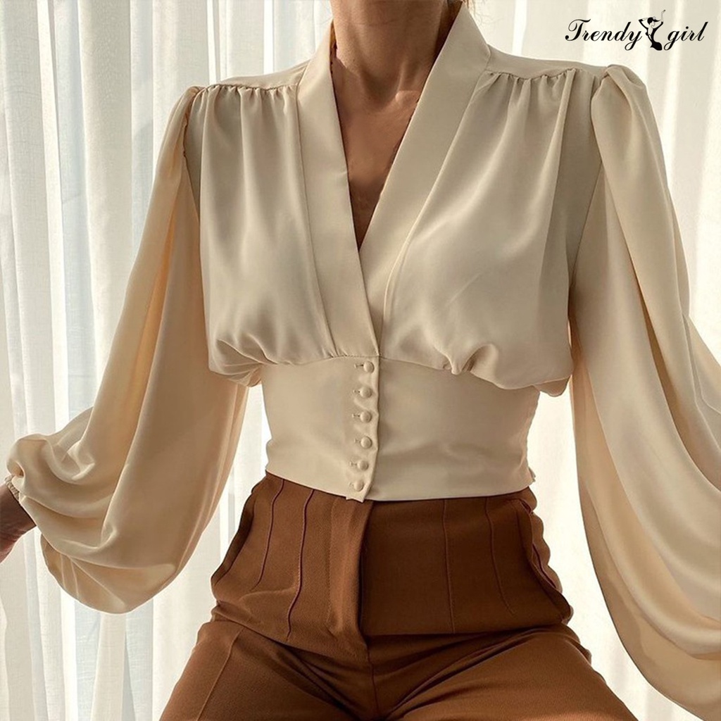 Áo Sơ Mi Màu Trơn Dáng Ôm Đính Nút Thời Trang Xuân Thu Cho Nữ