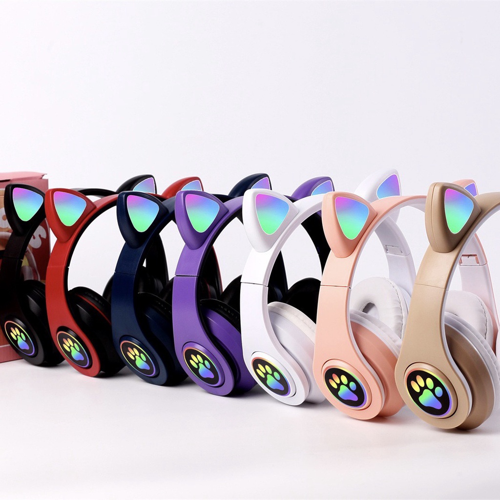 Tai Nghe Bluetooth Không Dây B39 Có Đèn LED Hình Tai Mèo Dễ Thương