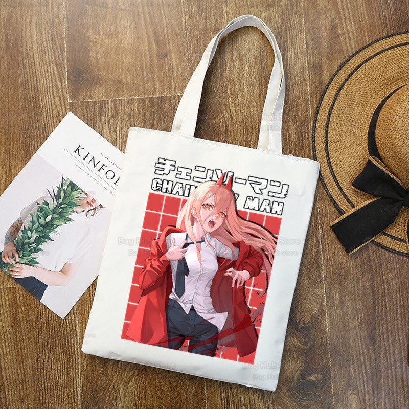 Túi Tote Canvas In Hình Anime Nhật Bản Chainsaw Man Pochita Makima Có Thể Tái Sử Dụng Hàng Ngày AFSB