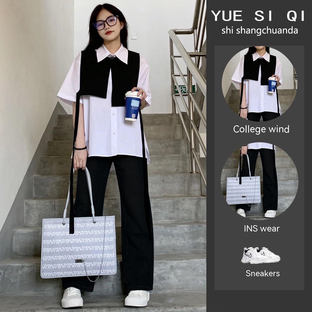 Set Áo Sơ Mi Ba Lỗ + Áo Khoác Ngoài Tay Ngắn + Áo Sơ Mi Cột Dây Thời Trang Cho Nữ
