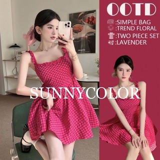 SUNNYCOLOR  Váy Yếm Đầm Hai Dây Kẻ Sọc Caro Màu Hồng Phong Cách Hàn Quốc Thời Trang Mùa Hè Mới 2023  Chất lượng cao Cái mới Thoải mái Thời trang A22M1JD 36Z230909