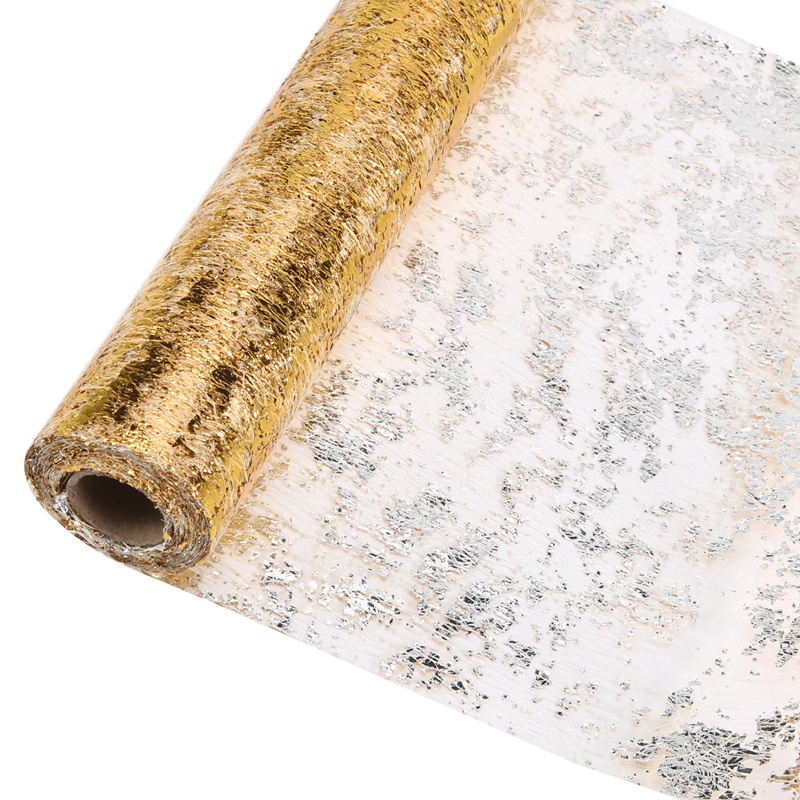 Bộ 2 Cuộn Ruy Băng Polyester Phối Lá Vàng Lấp Lánh Trang Trí Bàn Tiệc Giáng Sinh