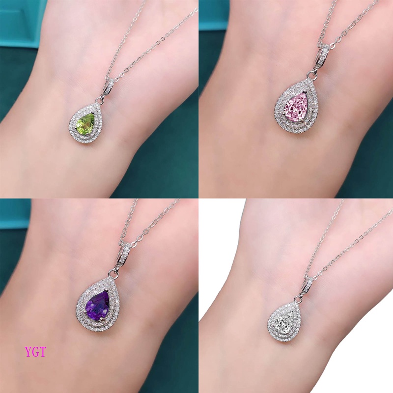 Vòng cổ Mặt Hình Giọt Nước Đính Đá Zircon Màu Hồng / Trắng / Xanh Lá / Tím Sang Trọng Thời Thượng Cho Nữ