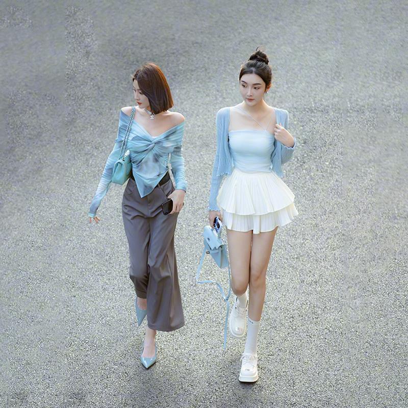 Áo Thun Tay Dài Lệch Vai Dáng Ôm Thắt Nơ Thời Trang Mùa Xuân Cho Nữ