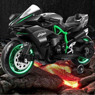 Xe máy điện trẻ em, xe moto điện Babibokids cho bé mẫu Ninja H2r có đèn bánh xe và chân gas tự lái tải trọng khủng