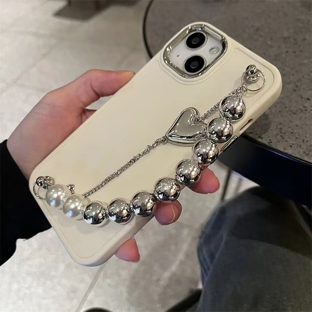 Ốp Điện Thoại Mềm Chống Rơi Màu Trơn Gắn Dây Xích Hình Trái Tim Màu Trơn Cho iphone 14 pro max 13 pro 12promax