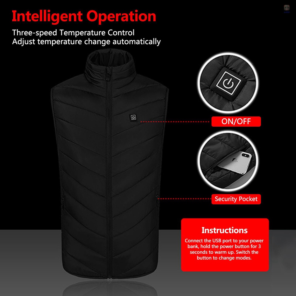 Áo Khoác Sưởi Ấm Không Tay Bằng Sợi Carbon Có Cổng Sạc USB Cho Nam Và Nữ