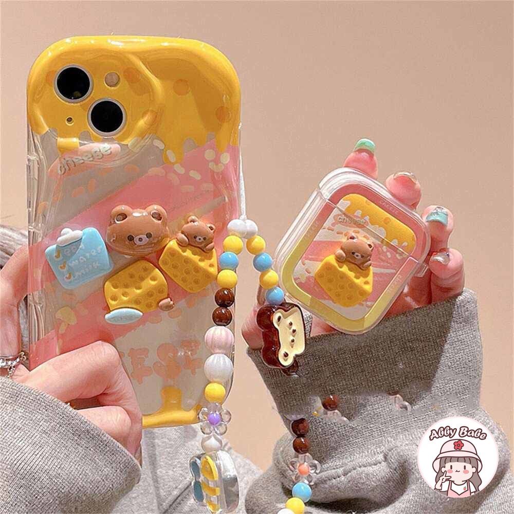 Ốp Điện Thoại TPU Dẻo Hình Gấu Nâu 3D Có Dây Đeo Cổ Tay Chống Va Đập Cho IPhone 14 Pro Max 11 12 11 Pro Max X XS 7Plus